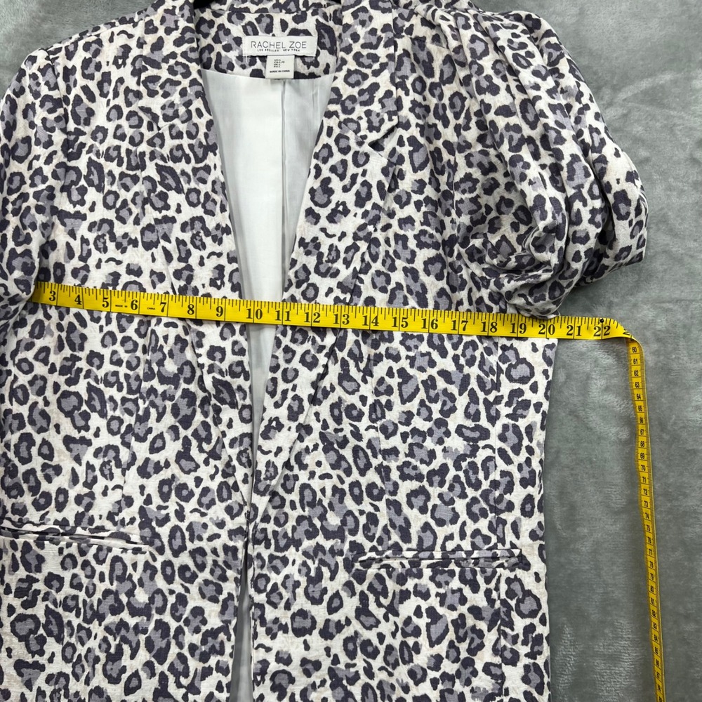 Rachel Zoe Blazer Women L Gray Leopard Print Linen Blend Preppy - Picture 7 of 12